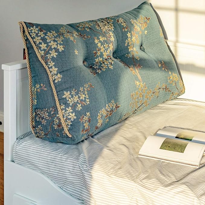 WOWMAX Wedge Pillow Headboard Dorm Headboard Twin XL Bed Bolster Pillow for Bed with Removable Cover Lake Blue
