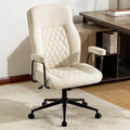 Leather Home Office Desk Chairs, Comfy Office Chair, Mid Century Modern Office Chair with Lumbar Support, Mid-Back Adjustable Swivel Computer Chair with Wheels and Arms, Beige