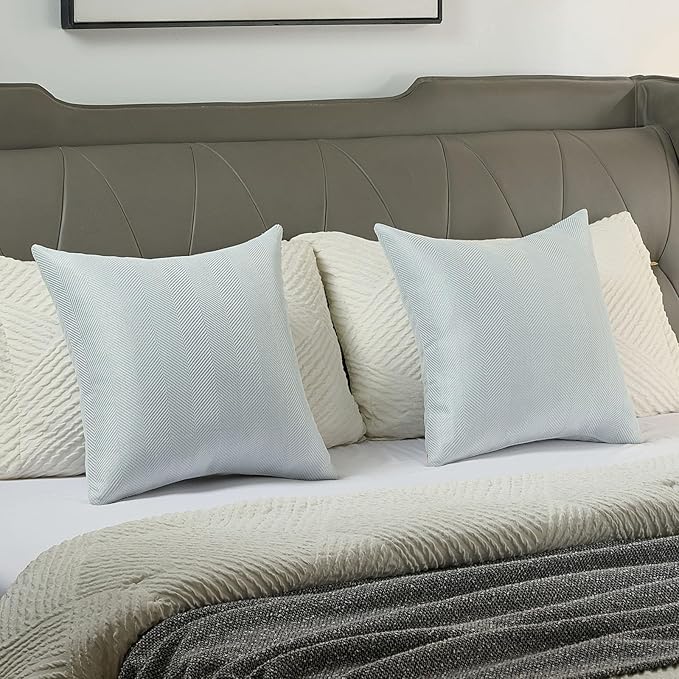 FUTEI Light Blue Chenille Throw Pillow Covers 16x16 Inch Set of 2,Soft Wide Chevron Textured Cushion Case,Farmhouse Home Decor for Couch Bed Living Room
