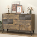 Hadulcet Fluted 6 Drawer Dresser for Bedroom, Modern Chest of Drawers with Push to Open Storage Organizer for Closet, 47” Handleless Wood Dresser TV Stand for Living Room, Entryway Nursery, Dark Wood