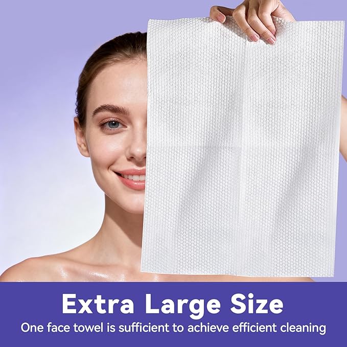 Disposable Face Towels, 10"×12" XL Face Towelette Disposable, Soft Makeup Remover Dry Wipes, Thick Facial Tissue for Women Cleansing, Skin Care, 50 Count (1 Pack)
