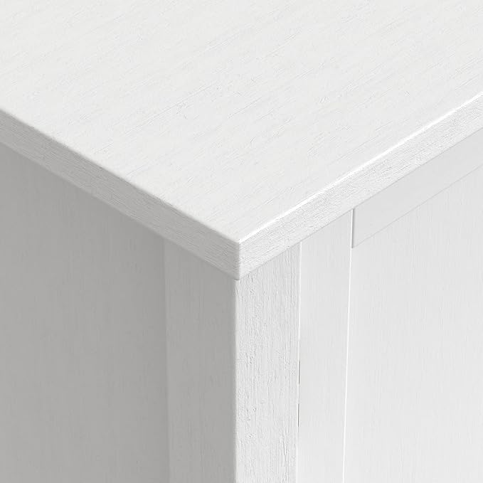 SIMPLIHOME Redmond SOLID WOOD 32 inch Wide Transitional Low Storage Cabinet in White for the Living Room, Entryway and Family Room