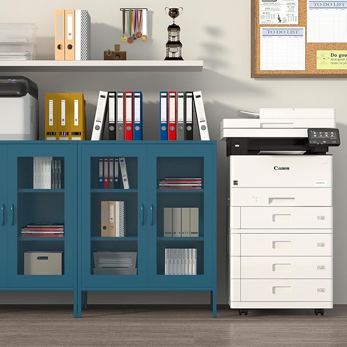 Blue Metal Storage Cabinet with Mesh Doors, Small Office Storage with 2 Adjustable Shelves, Accent Metal Locker for Home, Office, Living Room, Hallway