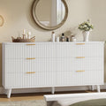 Lulive White Dresser for Bedroom Wood Dressers Chest of Drawers, Fluted 53.2" Wide Modern Long Dresser TV Stand 6 Drawers for Bedroom, Closet, Living Room, Hallway (White)