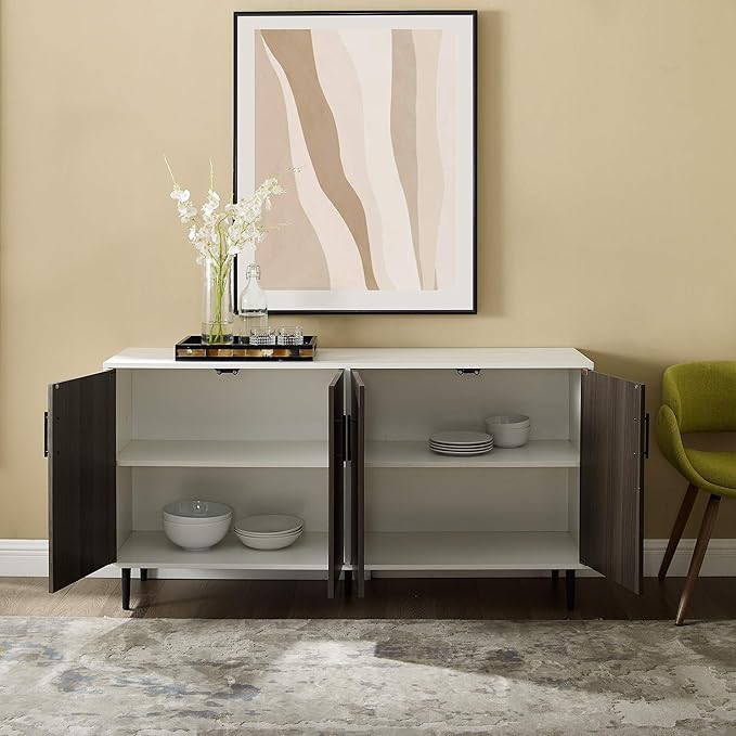 Walker Edison Fehr Modern 4 Door Bookmatch Buffet, 58 Inch, Ash Brown