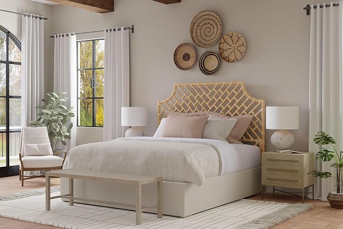 Kouboo Rattan Chippendal Headboard, Queen Size, Bedroom Furniture, Bohemian Decor, Headboard, Natural