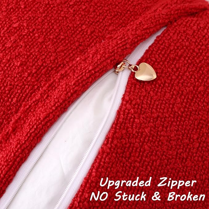 FUTEI Christmas Pack of 2 Red Decorative Throw Pillow Covers 16x16 Inch Soft Cozy Solid Boucle Textured Cushion Case,Modern Home Decor for Couch Bed Living Room