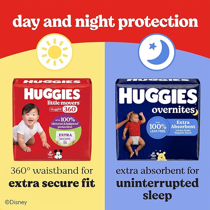 Huggies Size 3 Baby Diapers, Little Movers HuggFit 360° Baby Diapers with 360° Waistband, Size 3 (16-28 lbs), 76 Count, Packaging May Vary