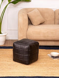 Handmade Eco-Friendly Geometric Leather Pouf Black Color Square 21" x 21" x 12" Goat Leather Pouf for Living Room, Bedroom Seating, Patio