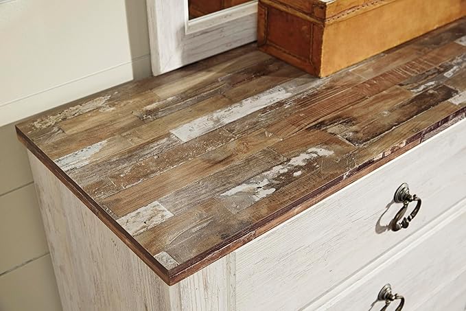 Signature Design by Ashley Willowton Shabby Chic Dressing Chest with Faux Plank Top, Whitewash