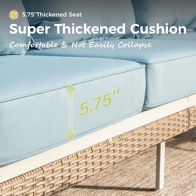 Patio Furniture Sofa, 3-Seat Patio Sofa Steel Frame Outdoor Sectional Couch with Deep Seating and 5.5” Cushions for Lawn Backyard Porch Deck, Blue