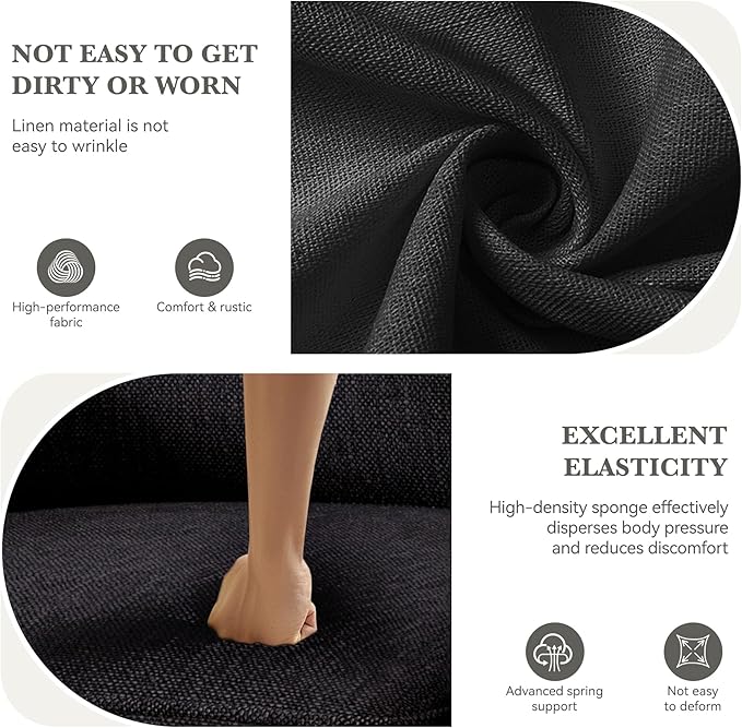 Swivel Accent Sofa Chair Set of 2, 360 Degree Rotation 36'' Width Oversized Wingback Armchair Linen Fabric Single Thick Cushion Soft Living Room, Office Black