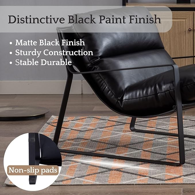 LukeAlon Modern PU Leather Accent Armchairs Set of 2, Upholstered Living Room Chairs with Metal Base Removable Thickened Cushion Sofa Chairs Comfy Lounge Chair for Bedroom Living Room Office, Black