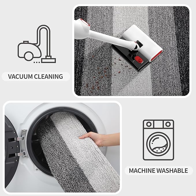 Kitinjoy Indoor Outdoor Door Mat, 47x17 Non-Slip Absorbent Dirt Trapper, Low-Profile Washable Inside Entrance Front Floor Mat, Sturdy Soft Entry Doormats for Entryway, Grey