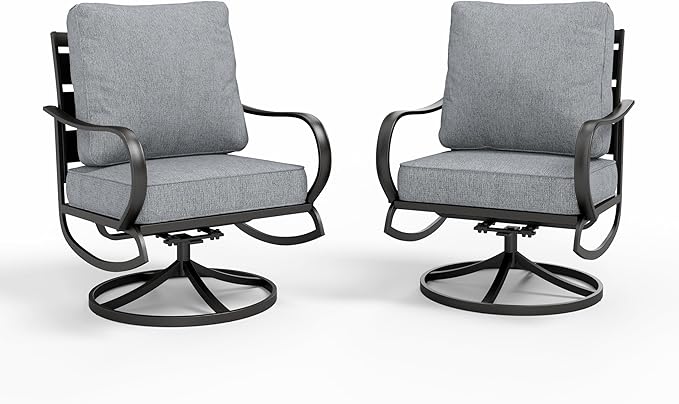 Sophia & William 2 Pieces Patio Furniture Sets Metal Sofa Chairs Patio Cushion Armchairs Swivel Sofa Chairs with Removable Cover for Garden Backyard Poolside Grey