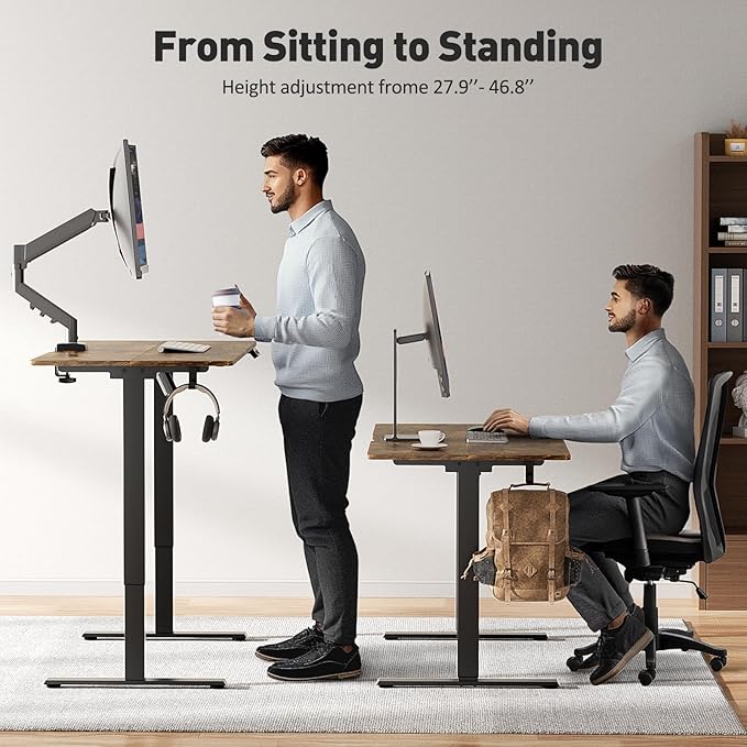 63 x 28 Inch Electric Standing Desk Adjustable Height, Sit Stand Desk, Stand up Desk for Home Office, Computer Workstation (Spliced Desktop,Rustic Brown)