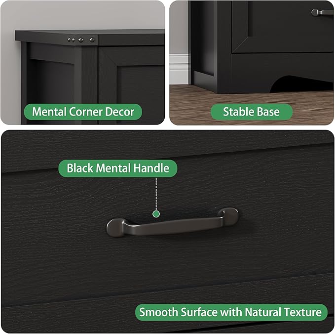 Dresser for Bedroom with 6 Drawers, 48" Wide Wood Chest of Drawers with Deep Drawers & Mental Handle, Modern Dresser TV Stand, Wooden Closet Storage Organizer for Living Room, Hallway, Entryway, Black