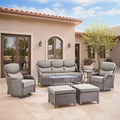 Swivel Patio Chairs sofa Set of 7 with 6" Thick Cushion - Wicker Outdoor Swivel Rocker Patio Chair ,Sofa/Glass coffee table, High Back Comfortable Outdoor Glider Chairs - Brown Wicker | Gery Cushions