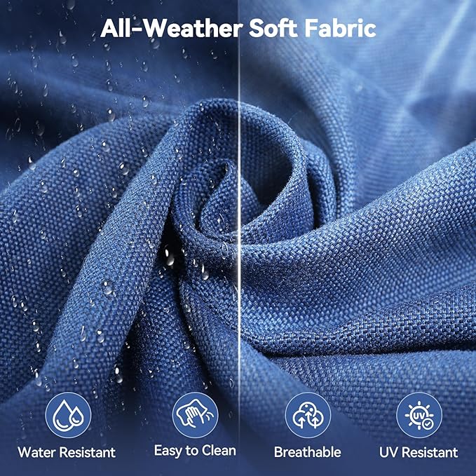 Luxury 6" Outdoor Cushions for Patio Furniture, 24x24x6" Thick Seat Cushion Set of 2, Fade Resistant Couch Chair Replacement Cushions High Density Deep Wicker Chair Cushion w/ Removable Cover, Blue
