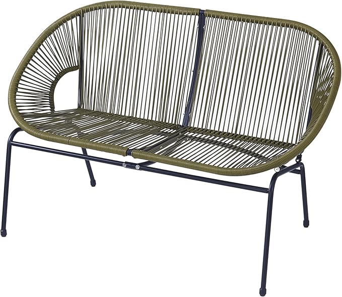 Christopher Knight Home Dessa 3 Piece Patio Furniture Set, Patio Wicker Accent Chair Set of 2 and Loveseat, Metal Frame 4 Seater Outdoor Papasan Lounge Chair Set, PE Rattan Outdoor Bistro Set, Green