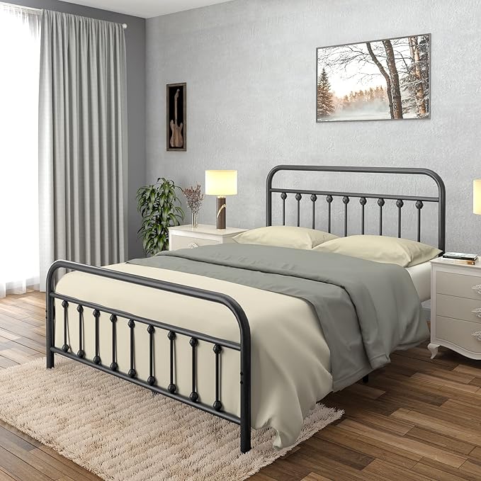 Golden Gate Beds Vintage Style Metal Bed Frame with Wrought Iron Headboard and Footboard, Classic Platform Bedframe with Storage, No Box Spring Needed, Mattress Foundation, Black, Full Size
