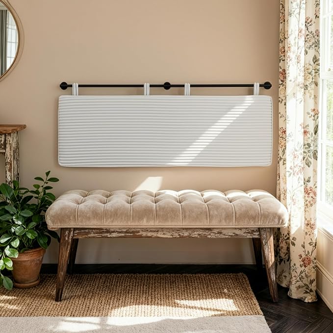 UEV Queen Headboard Only, Wall Mounted Hanging Upholstered Bed Head Board, Modern Vertical Channel Design of Fine Flannel, Elegant Beige Fluted Headboard for Bedroom (Beige, Queen Size)