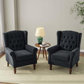 Accent Chair, Upholstered Armchair with Button Tufted High Back & Solid Wood Legs, Comfy Wingback Reading Single Sofa Chair for Small Spaces, Living Room, Bedroom (Blue, Set of 2)