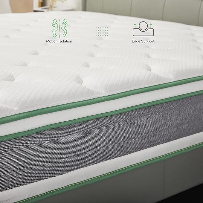 Novilla Queen Mattress, 12 Inch Hybrid Mattress in a Box, Innerspring Mattress with Gel Memory Foam for a Cool Sleep, Pressure Relief, Medium Firm Pillow Top Mattress, Groove