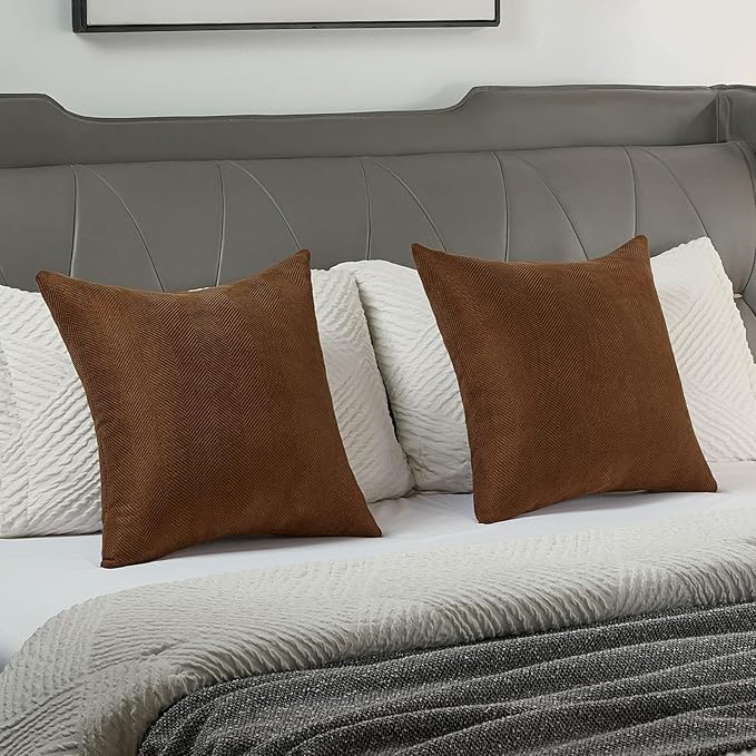 FUTEI Dark Brown Chenille Throw Pillow Covers 24x24 Inch Set of 2,Soft Wide Chevron Textured European Pillow Shams,Farmhouse Home Decor for Couch Bed Living Room