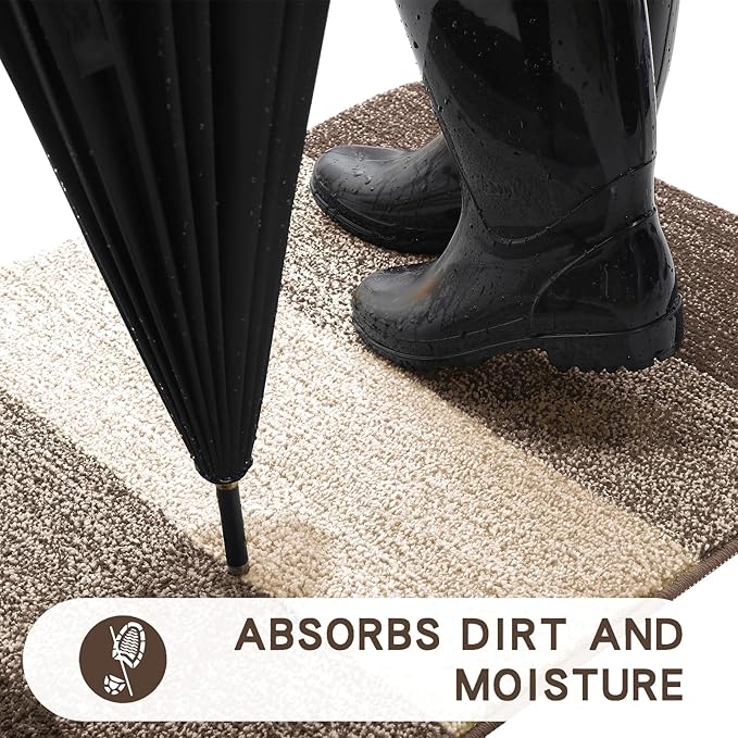 Kitinjoy Indoor Outdoor Door Mat, 32x20 Non-Slip Absorbent Dirt Trapper, Low-Profile Washable Inside Entrance Front Floor Mat, Sturdy Soft Entry Doormats for Entryway, Light Brown