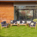 COSTWAY 8 Pieces Outdoor Acacia Wood Sofa Set, Outdoor Conversation Sofa Set with Table & Cushions Porch Chairs for Garden, Patio, Deck