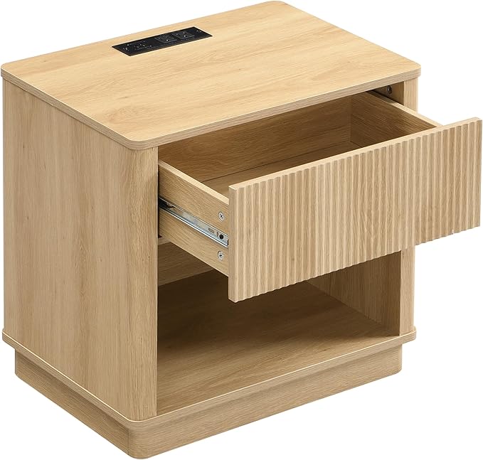 Christopher Knight Home Taria Modern Nightstand with Charging Station, Wooden Bedside Table/End Table with Outlet & USB Port for Bedroom/Living Room, Multipurpose Storage Cabinet with Drawers, Natural