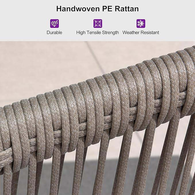 PURPLE LEAF 4 Pieces Patio Conversation Set Outdoor Wicker Furniture with Aluminum Table and Rattan Chairs Sofa Cushions Included for Porch Backyard Garden Balcony Champagne