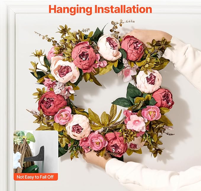 VEVOR Spring Wreath for Front Door 19 Inch - Artificial Peony Floral Wreath with Greenery, Year-Round All Season Outdoor Indoor Decor