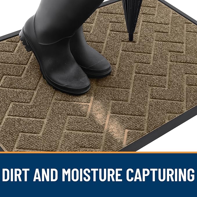 OLANLY Front Door Mat Indoor Outdoor Entrance, Waterproof All-Season, All-Weather Doormat, Sturdy Natural Rubber, Low Profile, Easy Clean Patio Porch Entryway Mat, Herringbone Brick (Brown, 36x24)