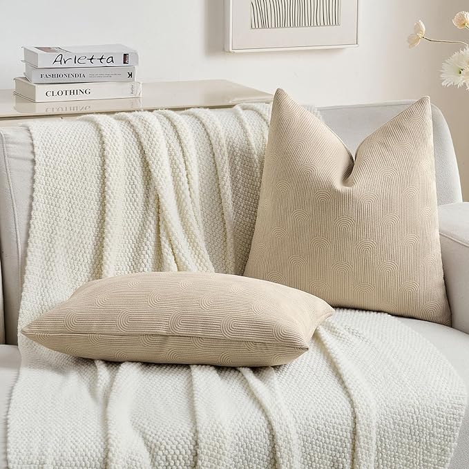 FUTEI Oatmeal Chenille Decorative Throw Pillow Covers 26x26 Inch Set of 2,Soft Cozy Striped Geometric Patterns Euro Pillow Sham,Modern Home Decor for Couch Bed Living Room