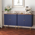 HLR Sideboard Buffet Cabinet with Fluted Texture, White Accent Cabinet with 2 Doors, Modern Credenza Storage for Kitchen Living Room, Entryway (Blue, 2Piece)