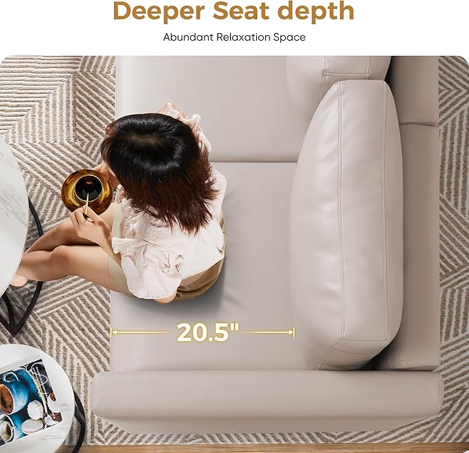 ABCASA Faux Leather Oversized Accent Chair with Storage Deep Seat Single Sofa Large Reading Armchair for Living Room Bedroom Office Whitesand Set of 2