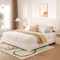 King Size Cloud Bed Frame, Upholstered Boucle Platform Bed with Adjustable Headboard, Anti-Collision Soft Rounded Corners, Noise Free, Easy Assembly, White