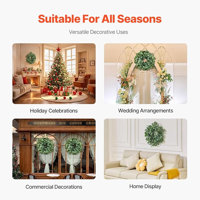VEVOR 26" Eucalyptus Wreath for Front Door, Artificial Spring Greenery Wreath with Berries - All-Season Indoor Outdoor Farmhouse Decor for Wall, Window, Home, Festival