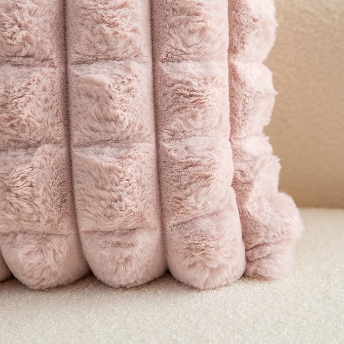 Neelvin Pink Faux Fur Cozy Soft Plaid Decorative Throw Pillow Covers 18x18 inch Set of 2,Velvet Pillowcase Cushion Case for Sofa Couch
