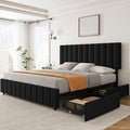 Garvee Full Size Bed Frame with 4 Storage Drawers, Adjustable Height Headboard, Linen Upholstered Platform Bed Frame, No Box Spring Needed, Easy Assembly, Black