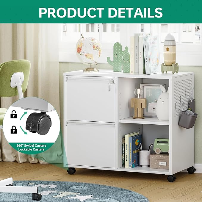 Letaya Mobile File Cabinet, Metal Lateral Rolling Printer Stand Filing Cabinets with Shelves for Home Office-Storage A4/F4/Letter (White)