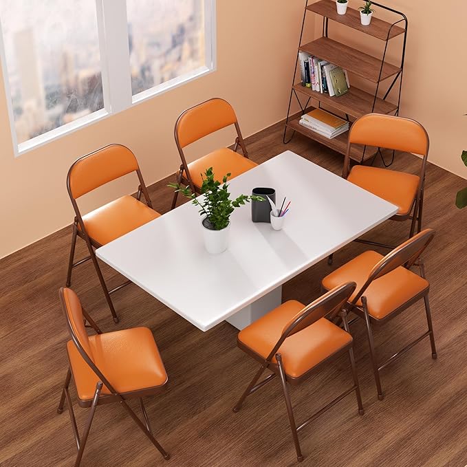 SKOK 4 Pack Padded Folding Chairs with Upholstered Cushion & Back, Padded Seats for Indoor & Outdoor, Portable Stackable Commercial Foldable Chairs w/Metal Frame for Events, Wedding Party