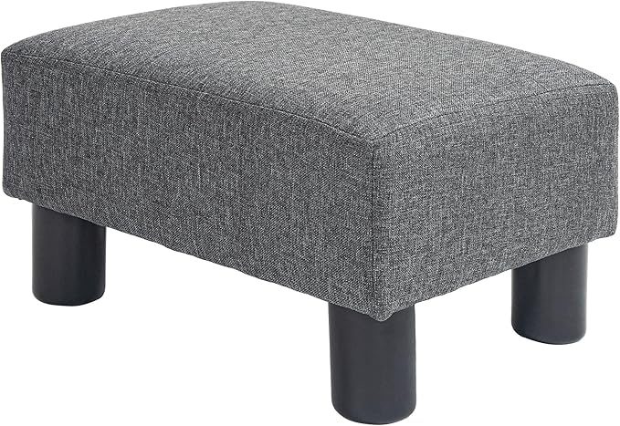 HOMCOM Ottoman Foot Rest, Small Foot Stool with Linen Fabric Upholstery and Plastic Legs, Cube Ottoman for Living Room, Charcoal Gray