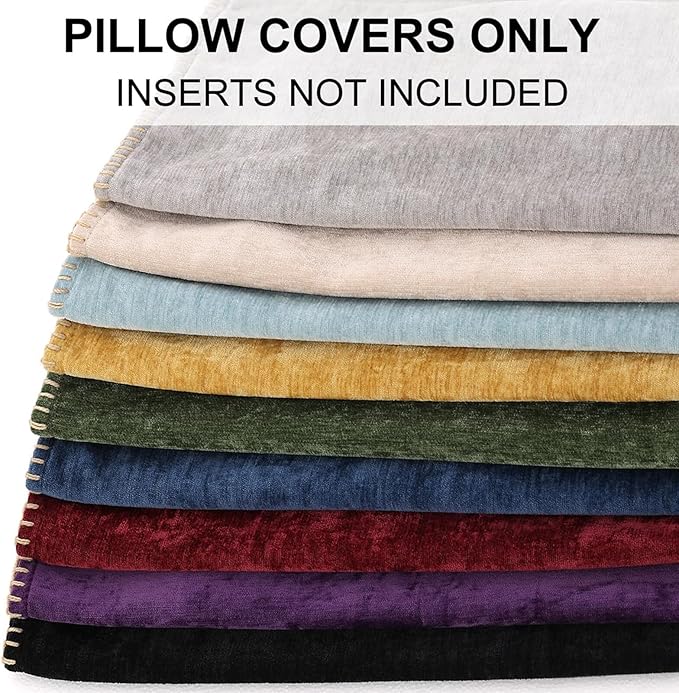 decorUhome Christmas Chenille Soft Throw Pillow Covers 20x20 Set of 2, Farmhouse Velvet Neutral Decorative Euro Pillow Covers with Stitched Edge for Couch Sofa Bed Home Decor, Sage Green
