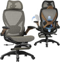 ELABEST X100 Ergonomic Office Chair with Footrest, Big and Tall Home Desk Chair with 5D Flip-Up Arms, Adjustable 3D Lumbar Support,High Back Rolling Computer Chair, Swivel Mesh Chairs (Coffee Break)