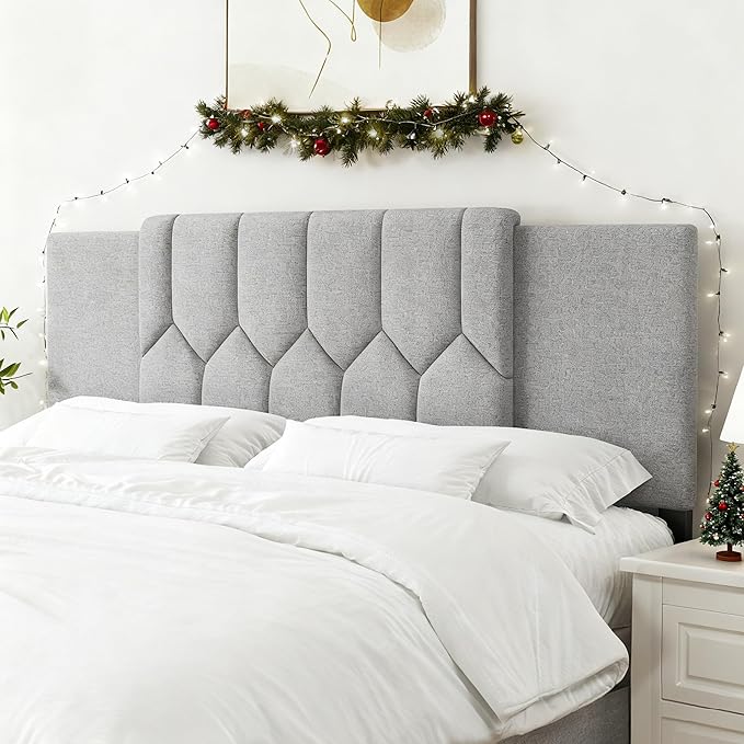 Upholstered Tufted Headboard, 3 in 1 Headboard for Full/Queen/King Size Bed, Height & Width Adjustable Head Boards, Attach Frame, Study & Comfortable, Ideal for Bedroom, Dorm, Guest Room, Grey