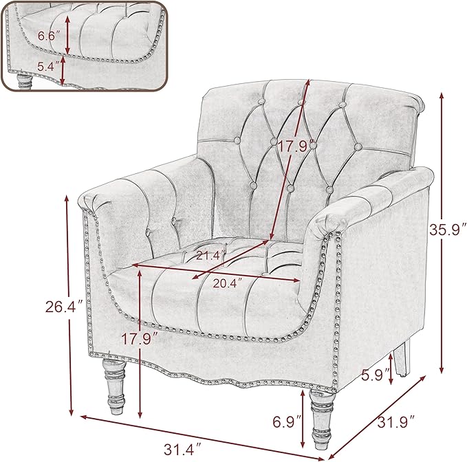 UIXE Faux Leather Accent Chair for Living Room, Upholstered Retro Armchair Tufted Club Arm Chair Single Sofa Lounge Bedroom Side Reading Seating with Solid Wood Legs, Camel