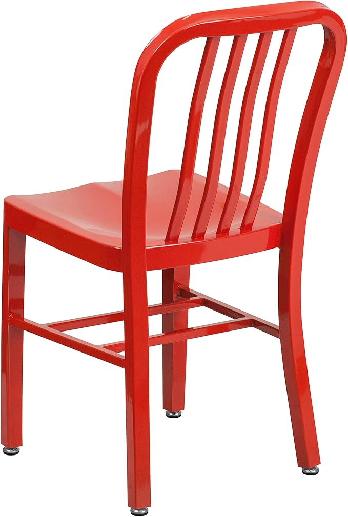 Flash Furniture Gael Indoor/Outdoor Modern Metal Dining Chairs, Commercial-Grade Galvanized Steel Restaurant Chairs, Set of 2, Red